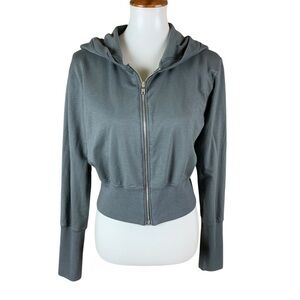 House ID Gray Zip Up Hoodie Cropped Sweatshirt Athleisure Streetwear Large